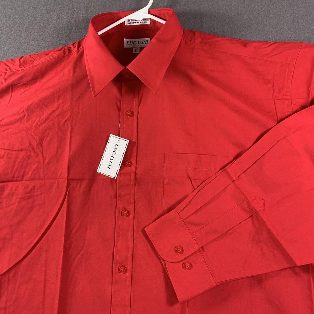 Lucasini Shirt Mens 2XL Red Long Sleeve‎ Button Up Dress Formal Pocket Classic